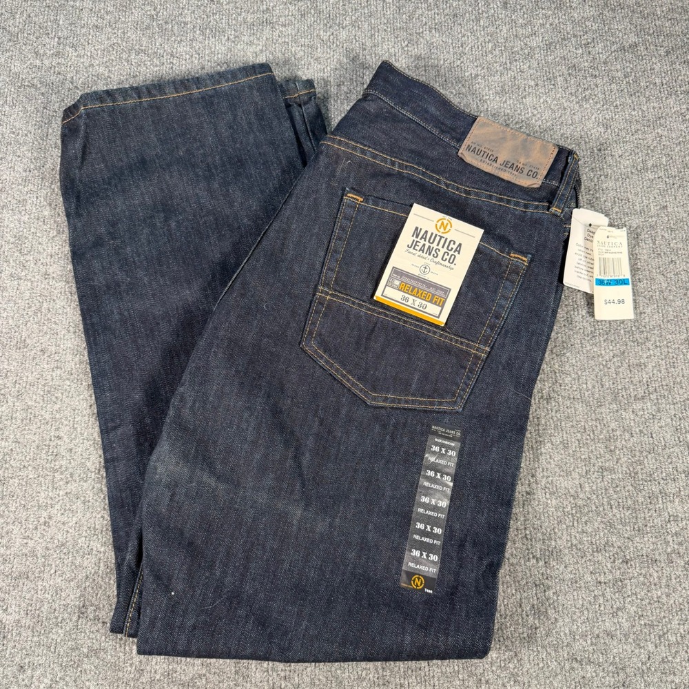 Nautica Jeans Co Mens 36x30 Relaxed Fit Indigo Blue Denim Jeans New NWT #4265